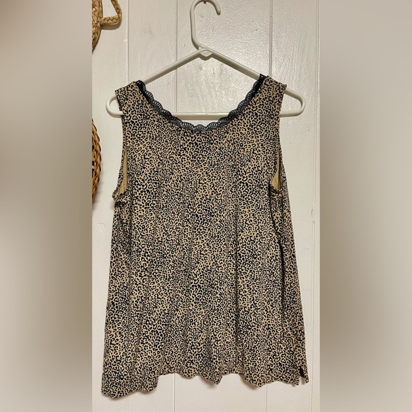CHICOS L 2 ANIMAL LEOPARD PRINT LACE V NECK TANK TOP RAYON SPANDEX - Picture 3 of 5